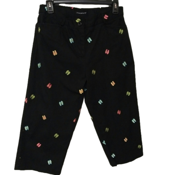 Counterparts Black Multicolored Flip Flop Print Mid Rise Straight Leg Ankle Pant - Picture 1 of 6